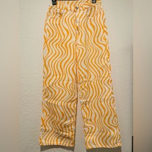 NEW 70s Style Orange and White Swirl Groovy Straight Leg Jeans